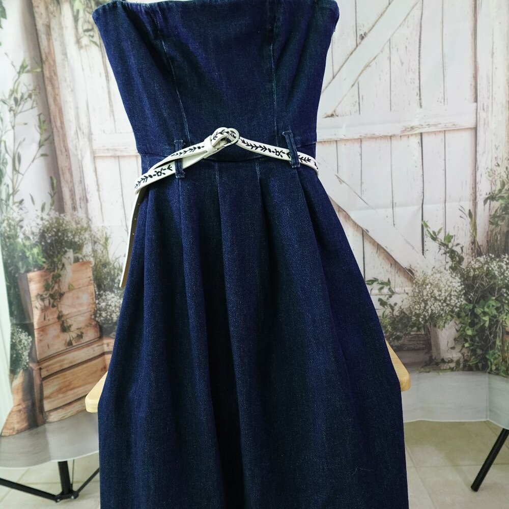 (Zara) Sleeveless Denim Dress with black and white -US size small